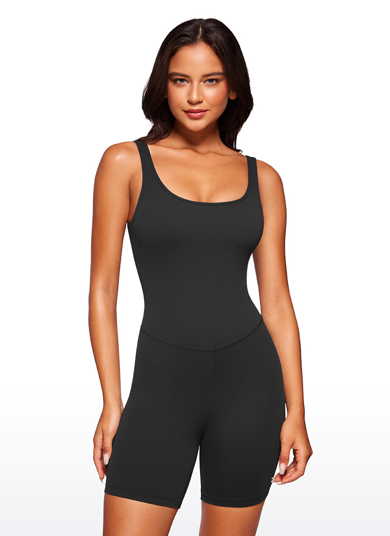 CRZ YOGA Women's Yoga Tight Fit Romper Shorts Bodysuit Jumpsuits Black