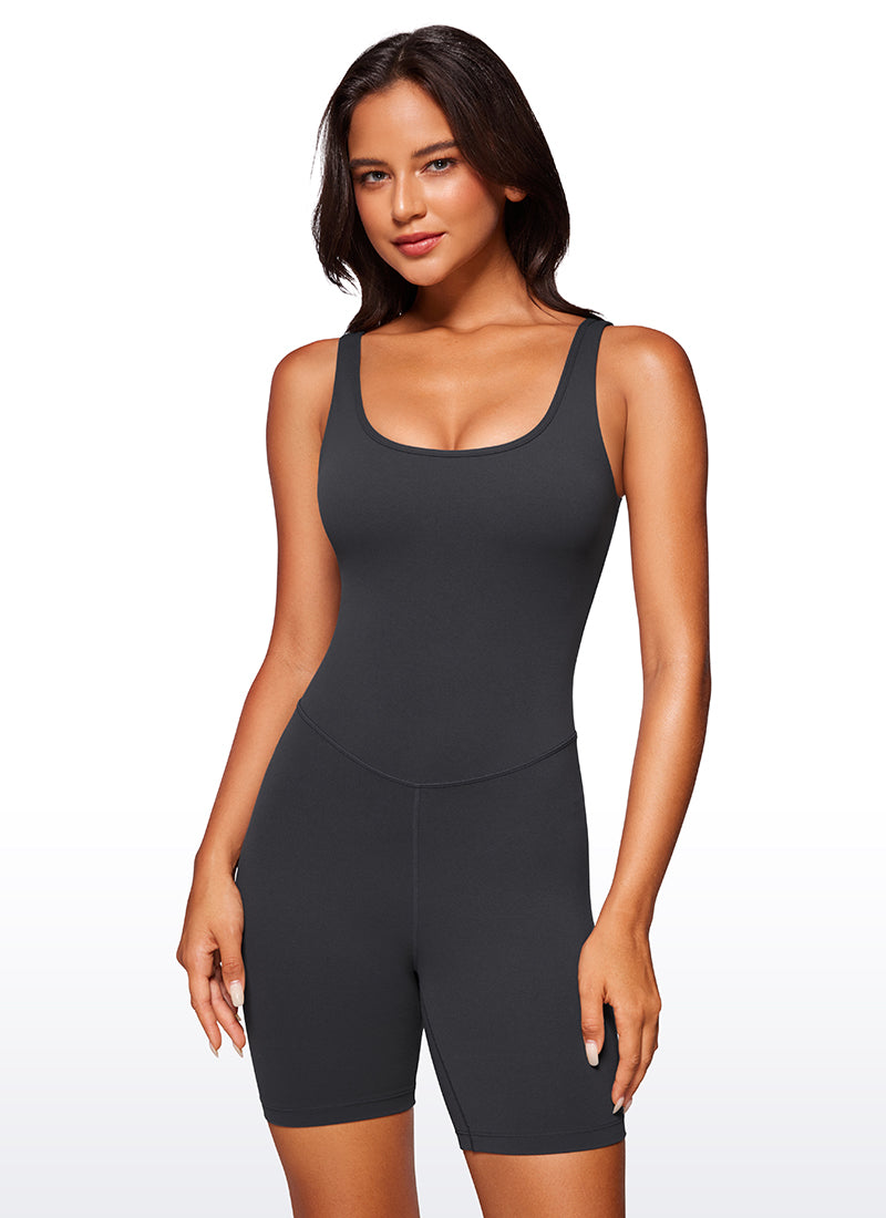 CRZ YOGA Women's Yoga Tight Fit Romper Shorts Bodysuit Jumpsuits Mysterious Grey