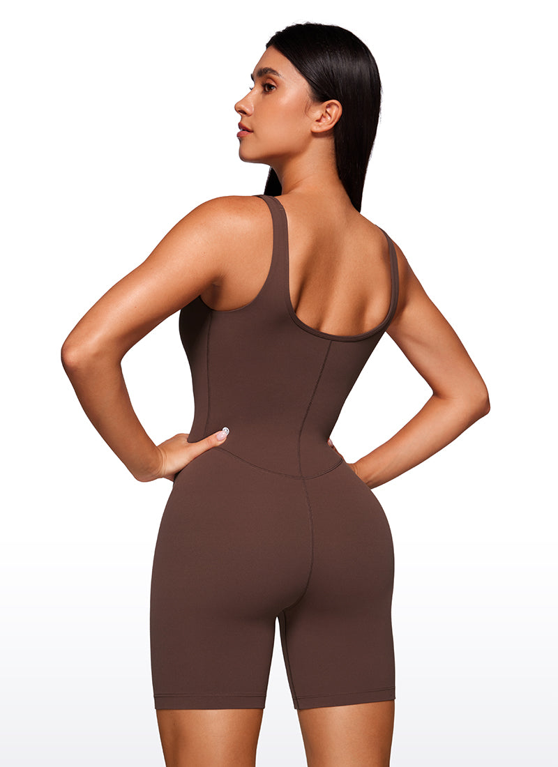 CRZ YOGA Women's Yoga Tight Fit Romper Shorts Bodysuit Jumpsuits Coffee Brown