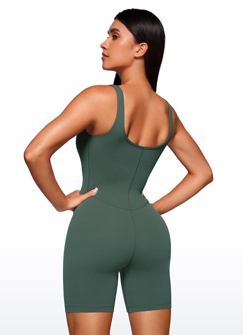 CRZ YOGA Women's Yoga Tight Fit Romper Shorts Bodysuit Jumpsuits Dark Forest Green