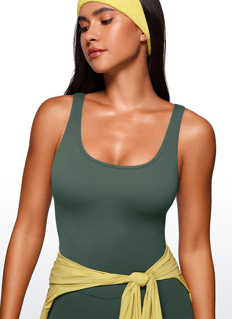 CRZ YOGA Women's Yoga Tight Fit Romper Shorts Bodysuit Jumpsuits Dark Forest Green