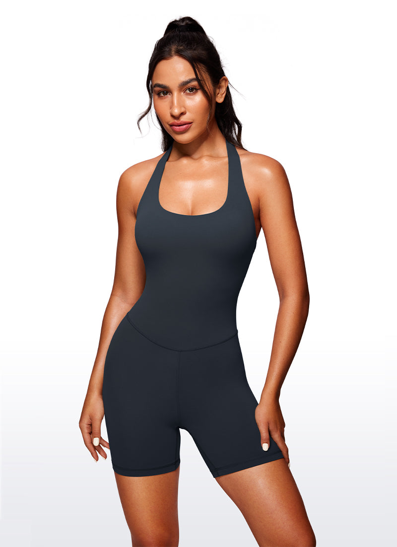 CRZ YOGA Women's Yoga Halter Backless Athletic Romper Shorts Bodysuit True Navy