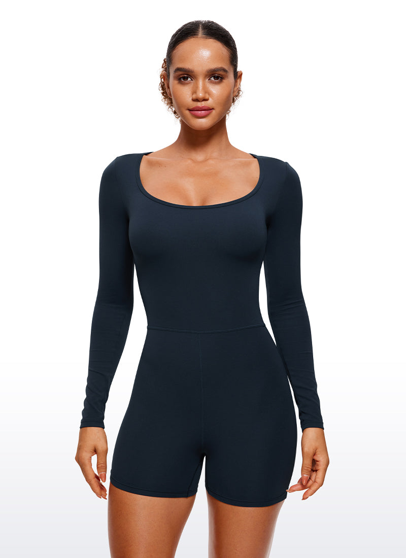 CRZ YOGA Women's Casual Yoga Long Sleeve Scoop Neck Athletic Rompers True Navy