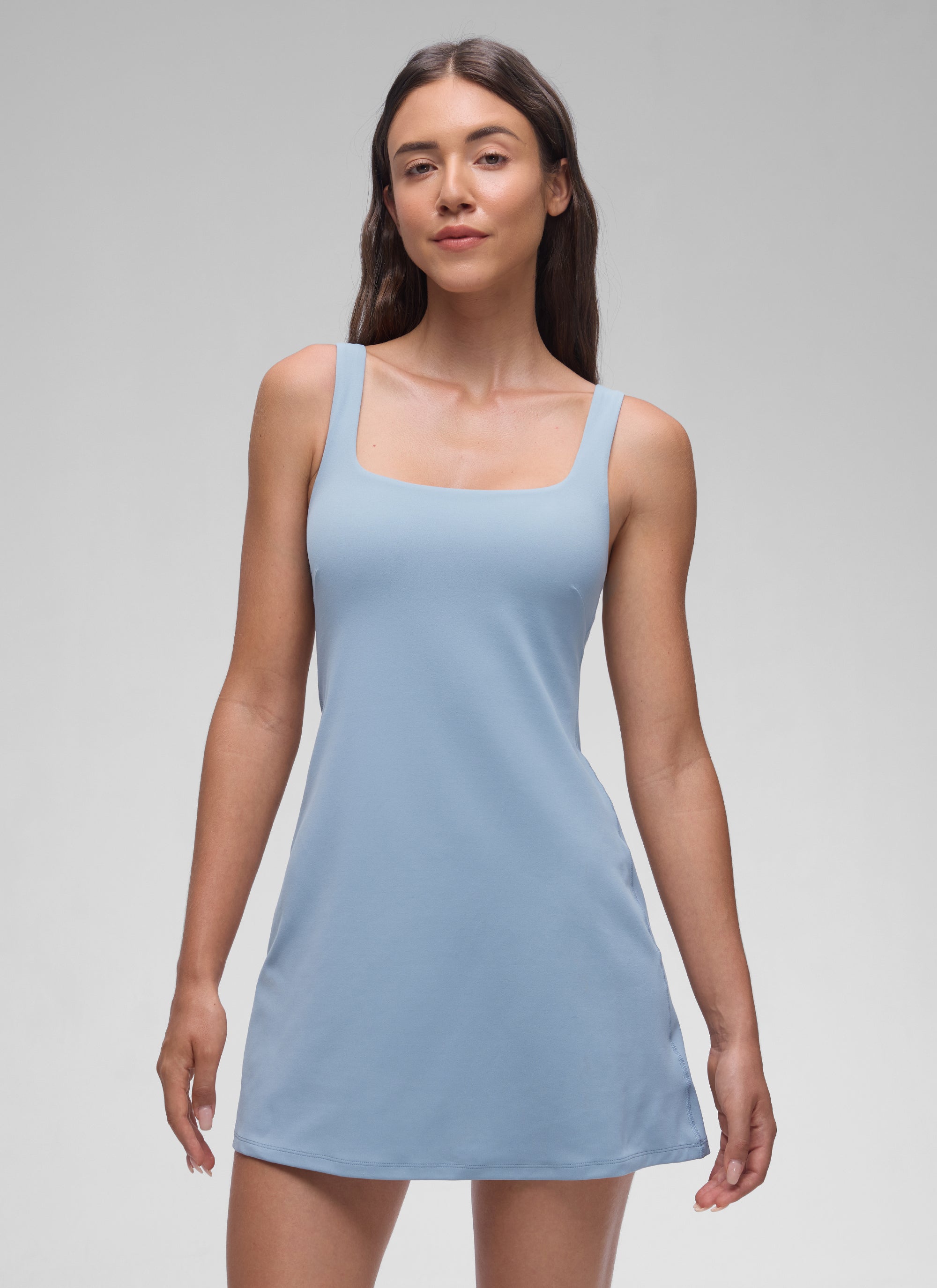 CRZ YOGA Women Butterluxe Square Neck Shelf Bra Tennis Dresses A line Cambric Blue