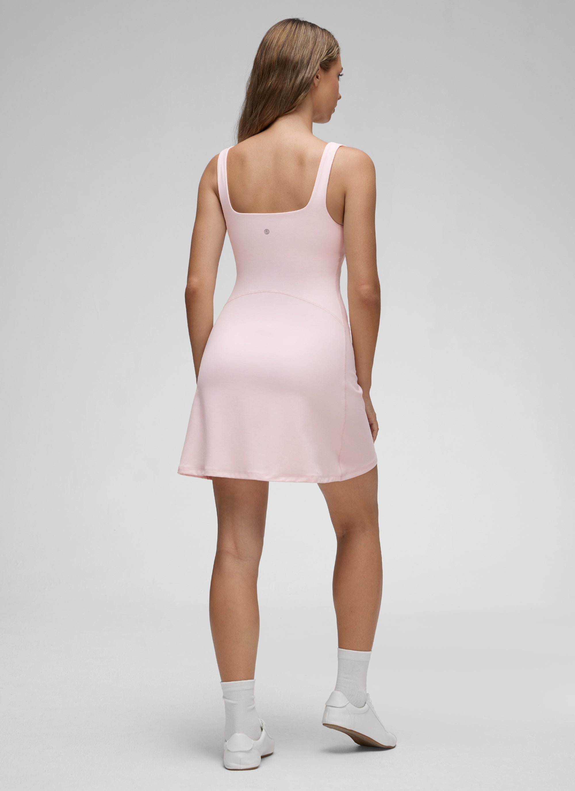 CRZ YOGA Women Butterluxe Square Neck Shelf Bra Tennis Dresses A line Strawberry Pink @model_info:Kate