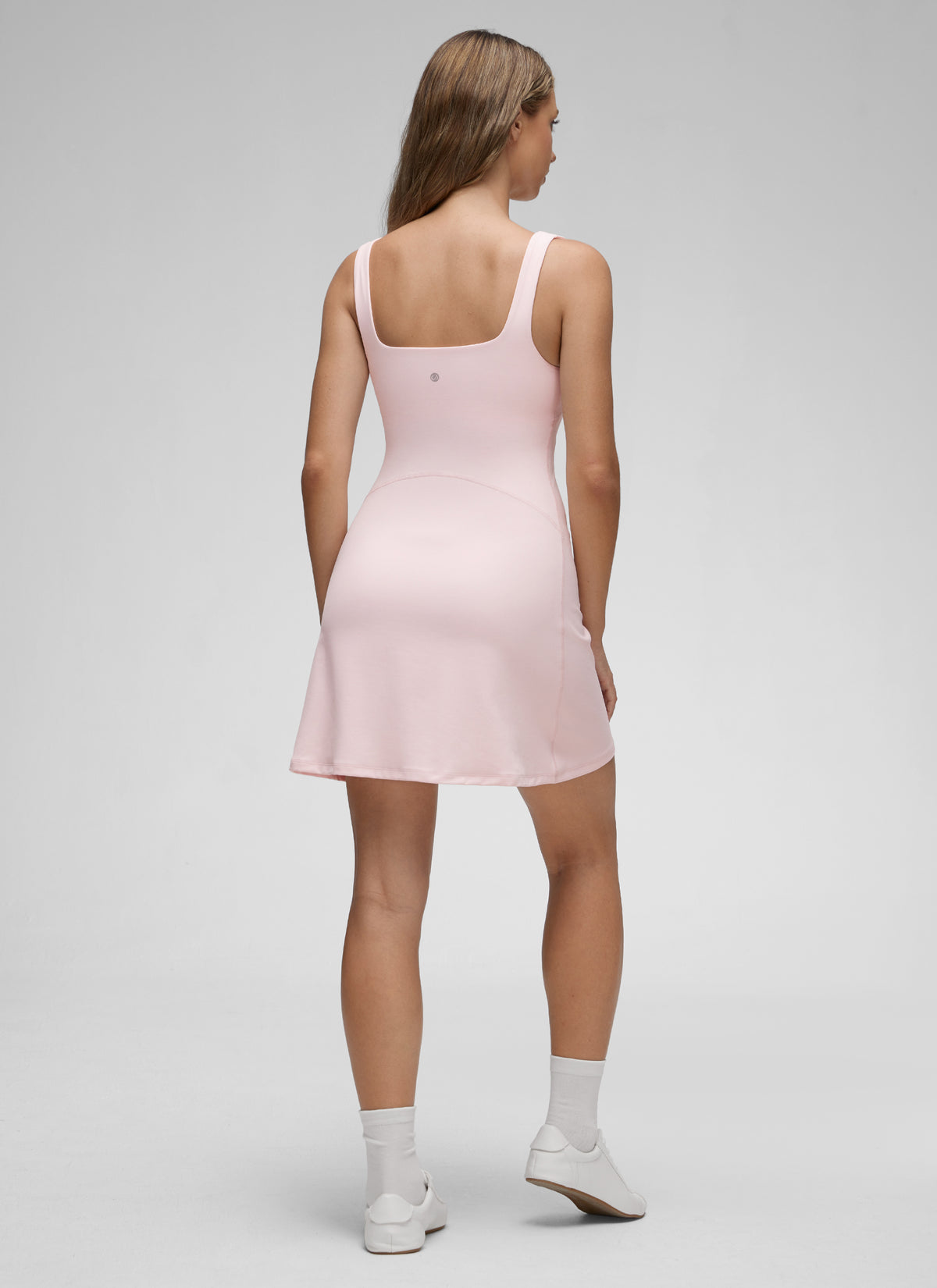 CRZ YOGA Women Butterluxe Square Neck Shelf Bra Tennis Dresses A line Strawberry Pink @model_info:Kate