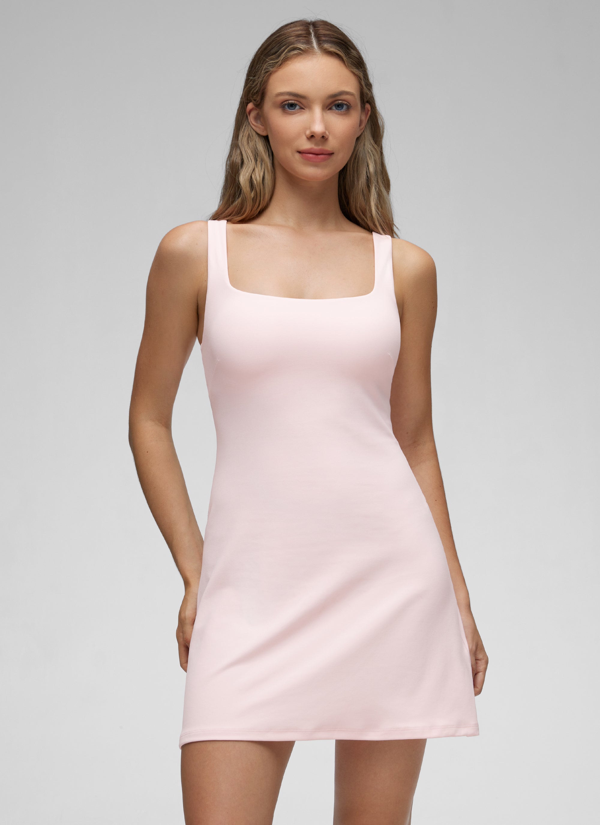 CRZ YOGA Women Butterluxe Square Neck Shelf Bra Tennis Dresses A line Strawberry Pink