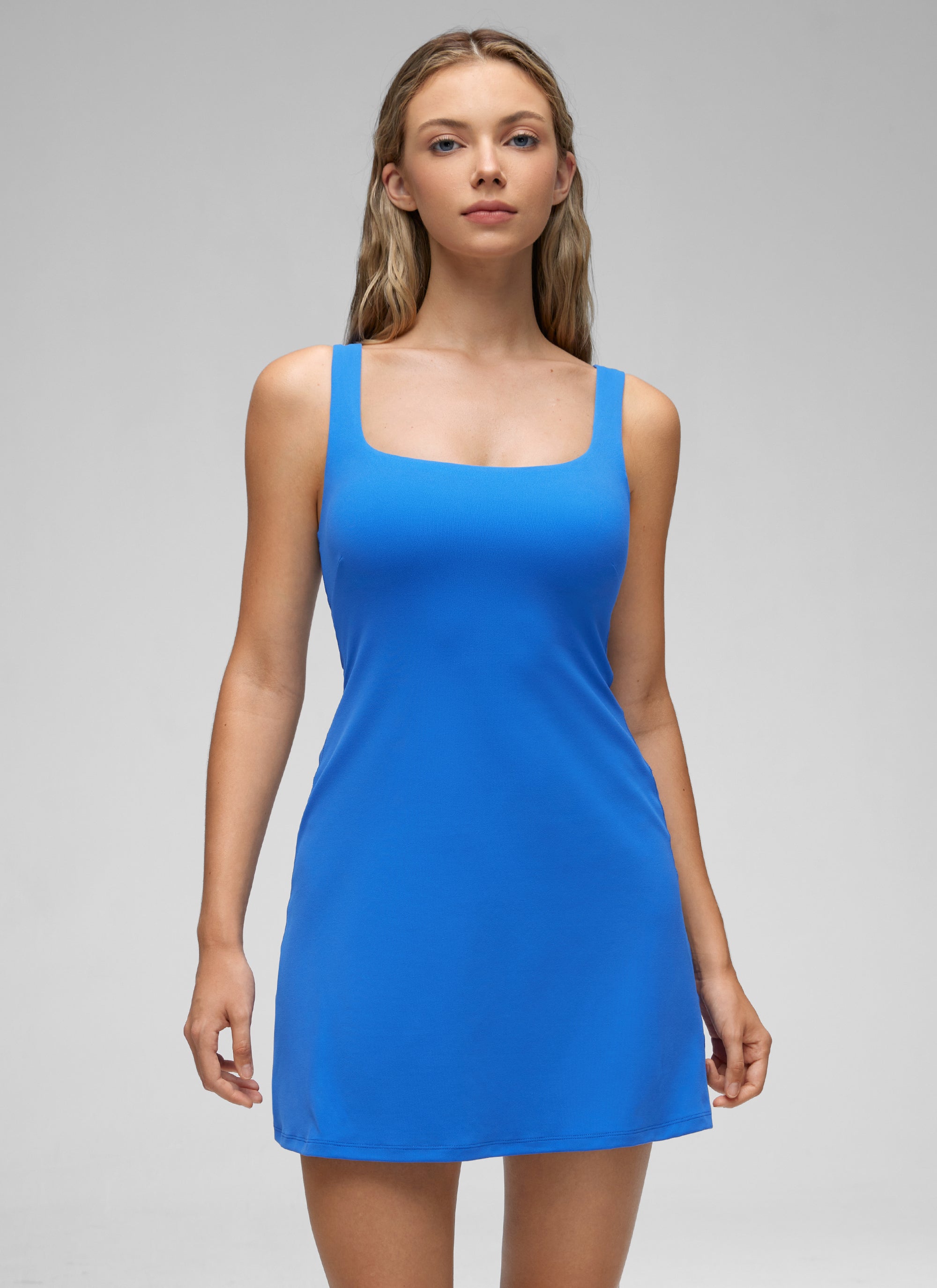 CRZ YOGA Women Butterluxe Square Neck Shelf Bra Tennis Dresses A line Sparkle Blue