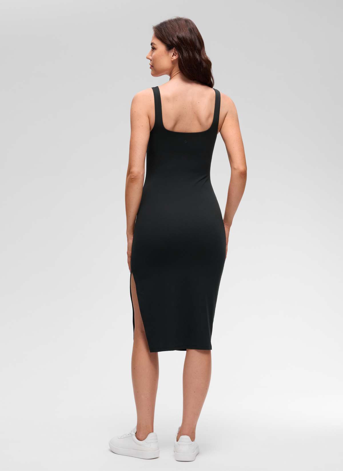 CRZ YOGA Women's Butterluxe Casual Square Neck Side Split Midi Dress Black