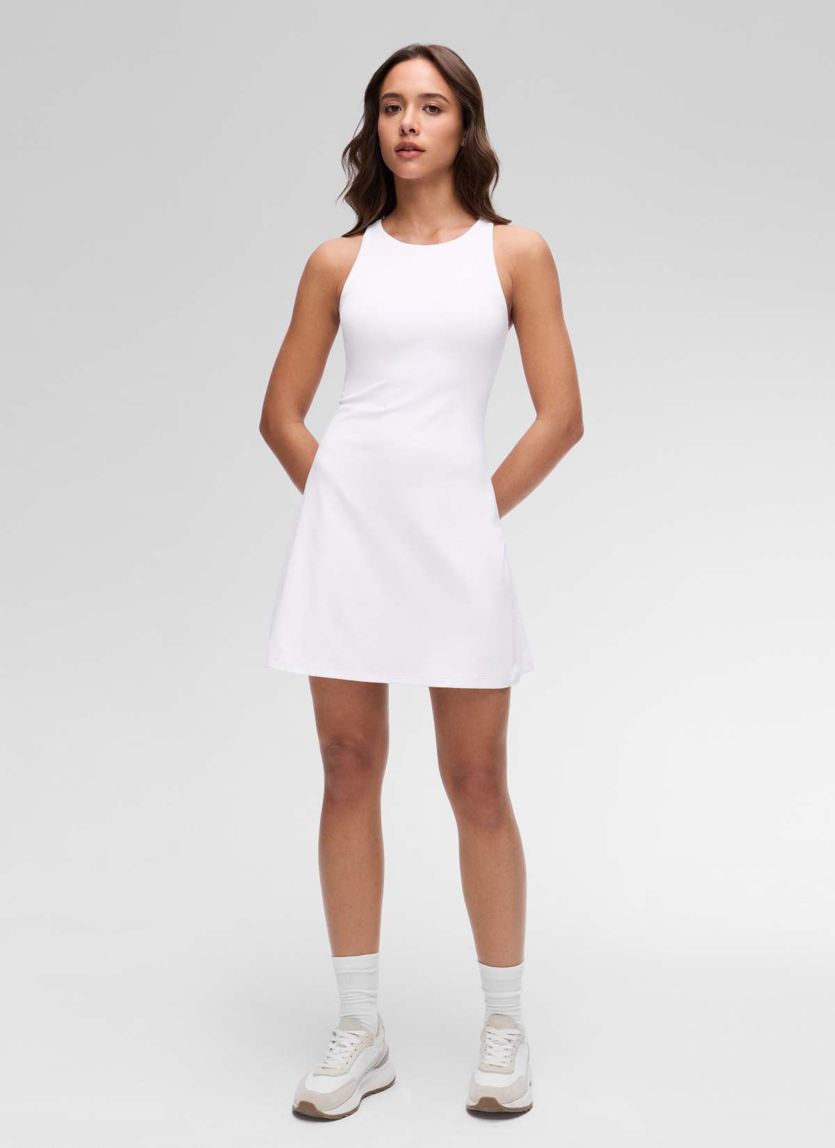 CRZ YOGA Women's Butterluxe Casual High Neck Racerback Mini Dress White