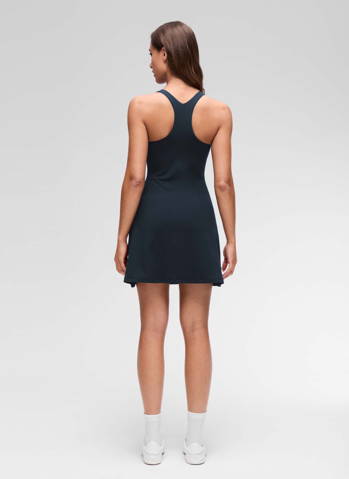 CRZ YOGA Women's Butterluxe Casual High Neck Racerback Mini Dress True Navy @model_info:Maria