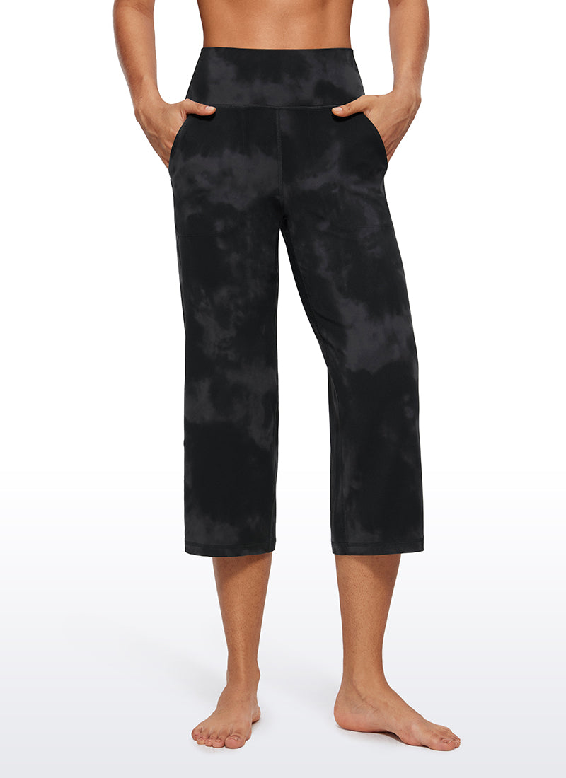 CRZ YOGA Women's Butterluxe High Rise Wide Leg Pants with Pockets 23'' Black Tie Dye Flowers