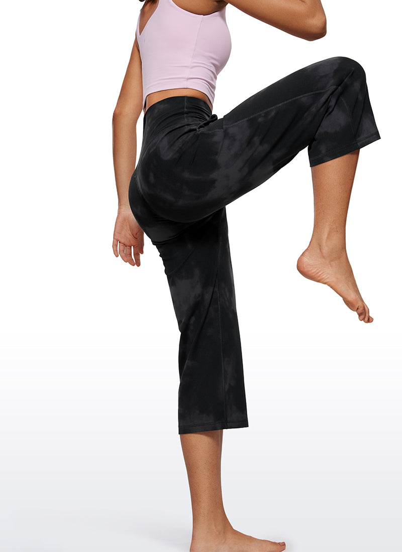 CRZ YOGA Women's Butterluxe High Rise Wide Leg Pants with Pockets 23'' Black Tie Dye Flowers