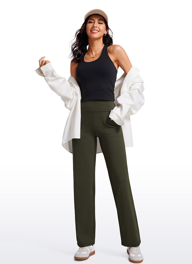 CRZ YOGA Women's Butterluxe High Rise Wide Leg Pants with Pockets 31'' Olive Green
