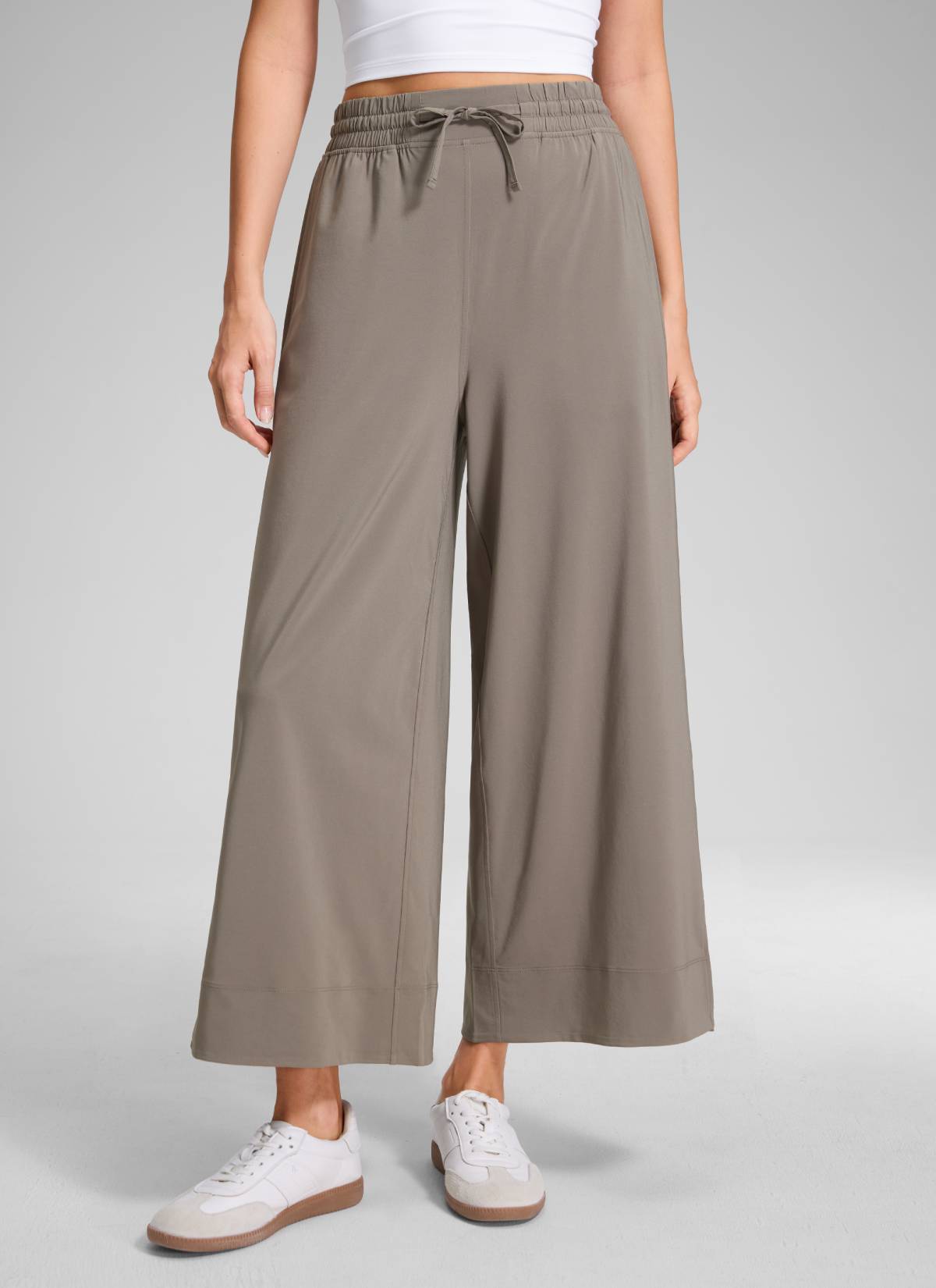 CRZ YOGA Women's  Causal High Waisted Wide Leg Pockets Pants 25'' Nomad Grey @model_info:Anna