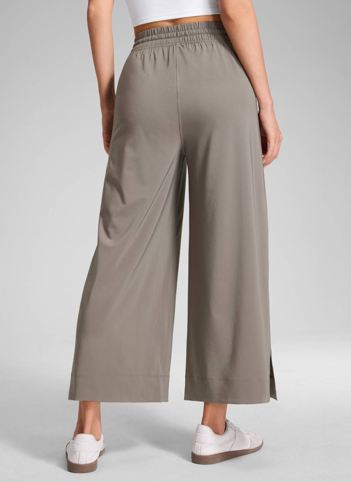 CRZ YOGA Women's  Causal High Waisted Wide Leg Pockets Pants 25'' Nomad Grey @model_info:Anna