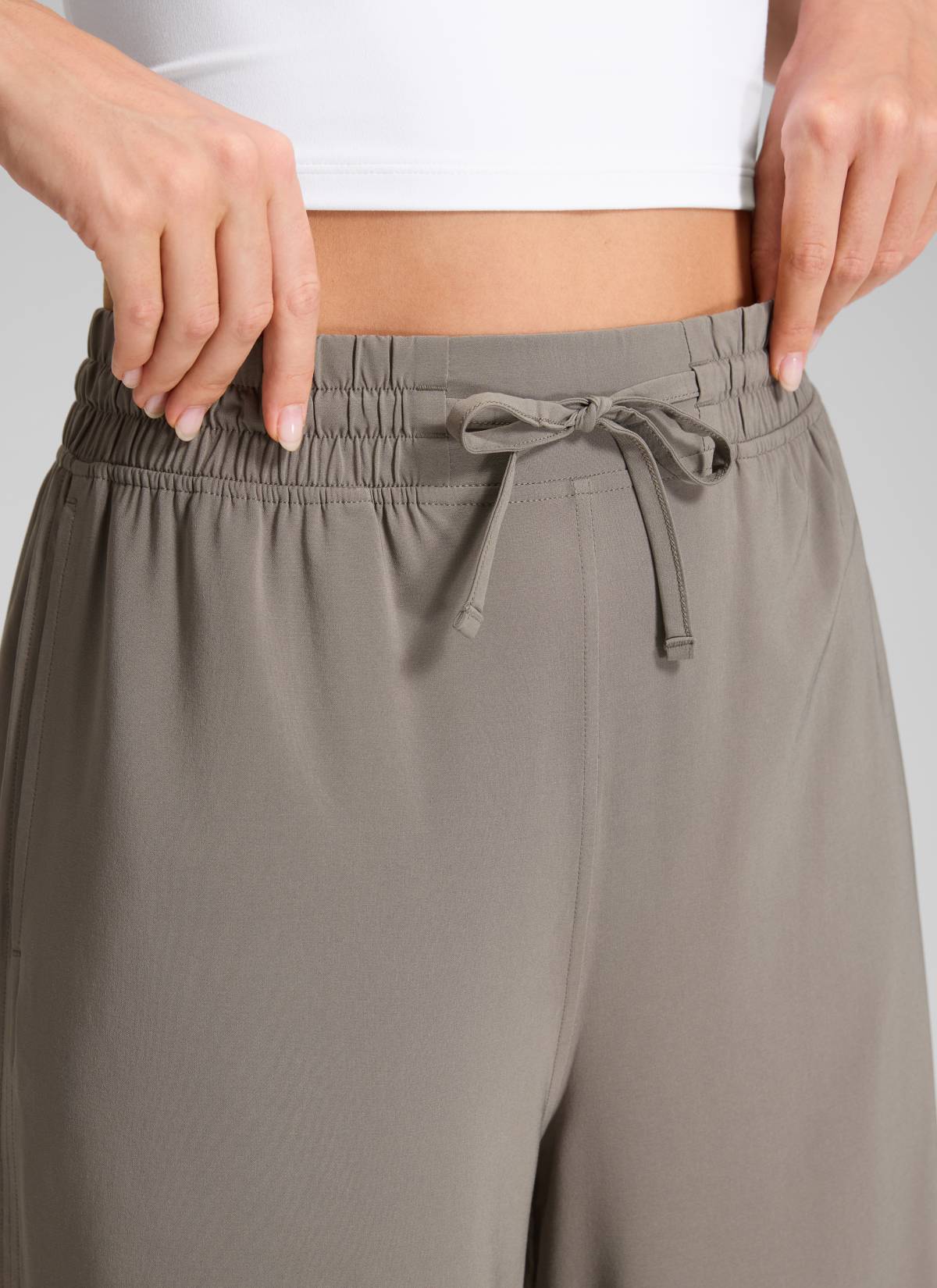 CRZ YOGA Women's  Causal High Waisted Wide Leg Pockets Pants 25'' Nomad Grey