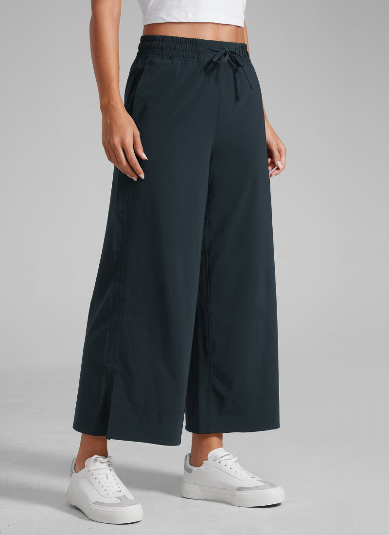 CRZ YOGA Women's  Causal High Waisted Wide Leg Pockets Pants 25'' True Navy