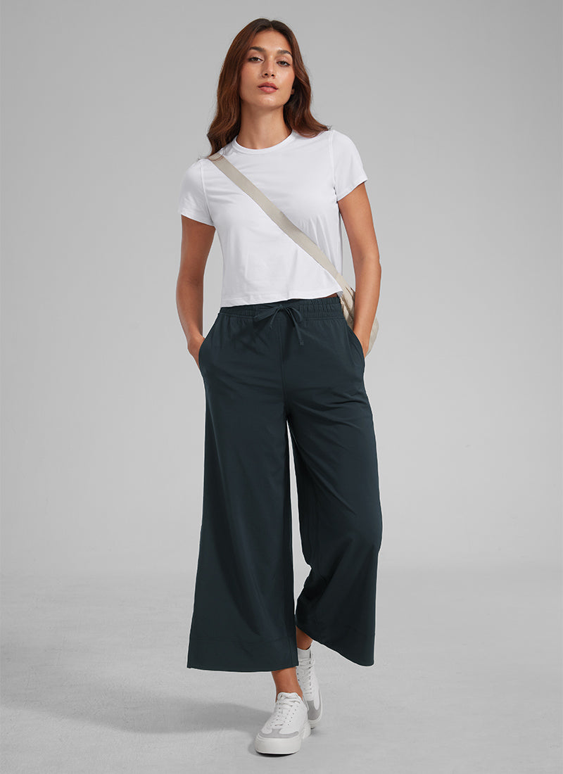 CRZ YOGA Women's  Causal High Waisted Wide Leg Pockets Pants 25'' True Navy