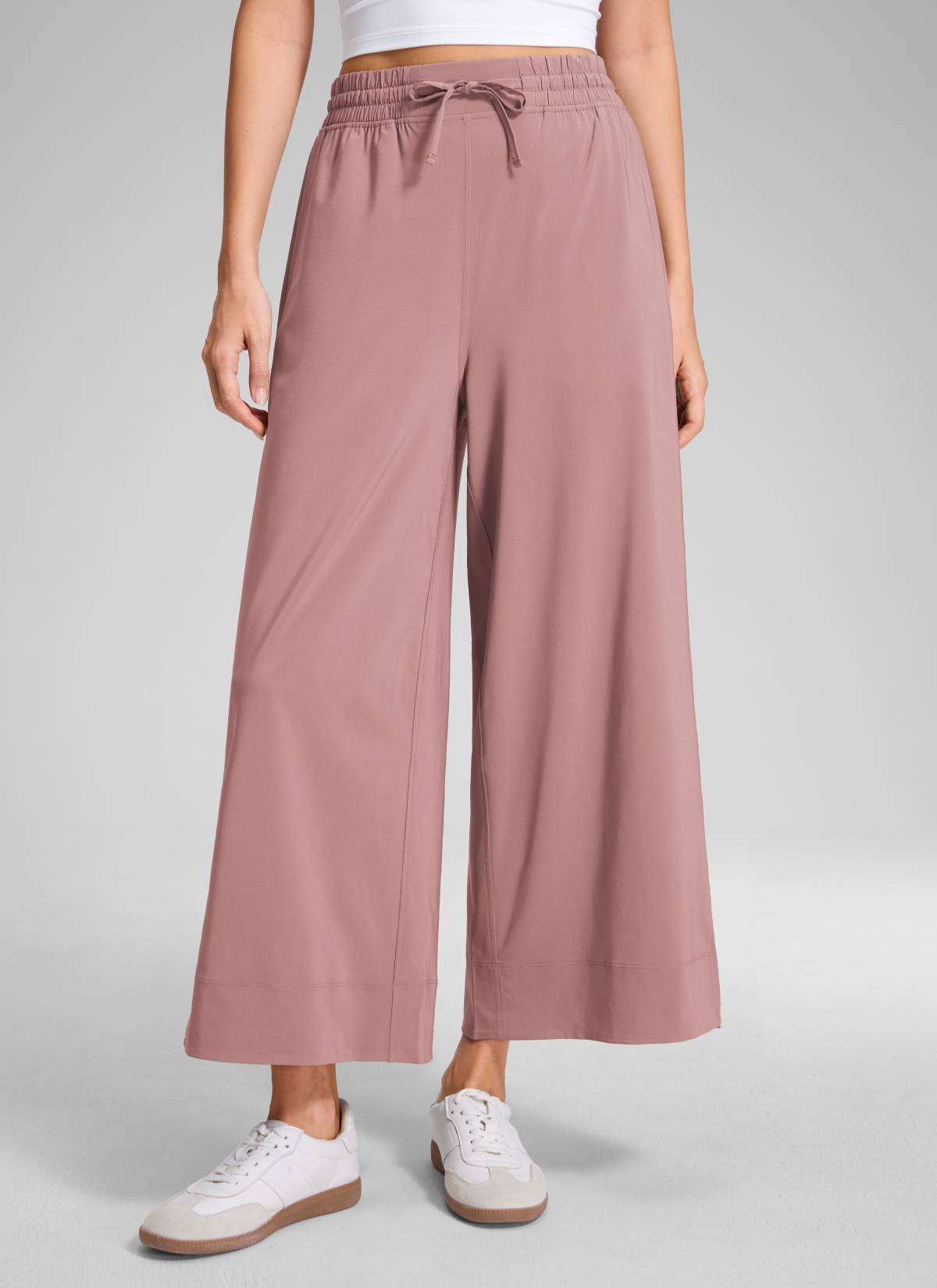 CRZ YOGA Women's  Causal High Waisted Wide Leg Pockets Pants 25'' Twilight Rose Pink @model_info:Anna