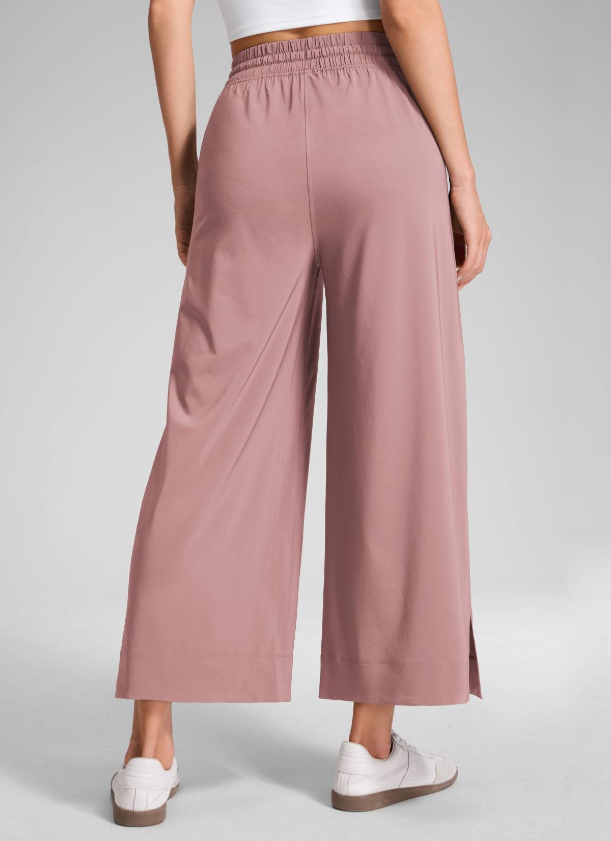 CRZ YOGA Women's  Causal High Waisted Wide Leg Pockets Pants 25'' Twilight Rose Pink @model_info:Anna