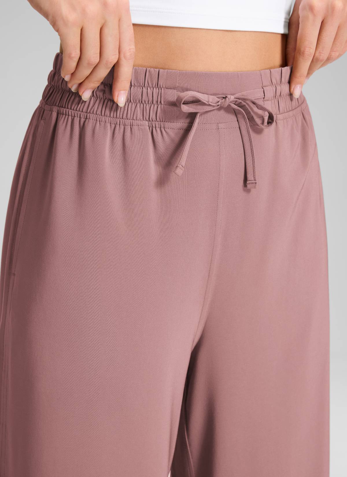 CRZ YOGA Women's  Causal High Waisted Wide Leg Pockets Pants 25'' Twilight Rose Pink @model_info:Anna
