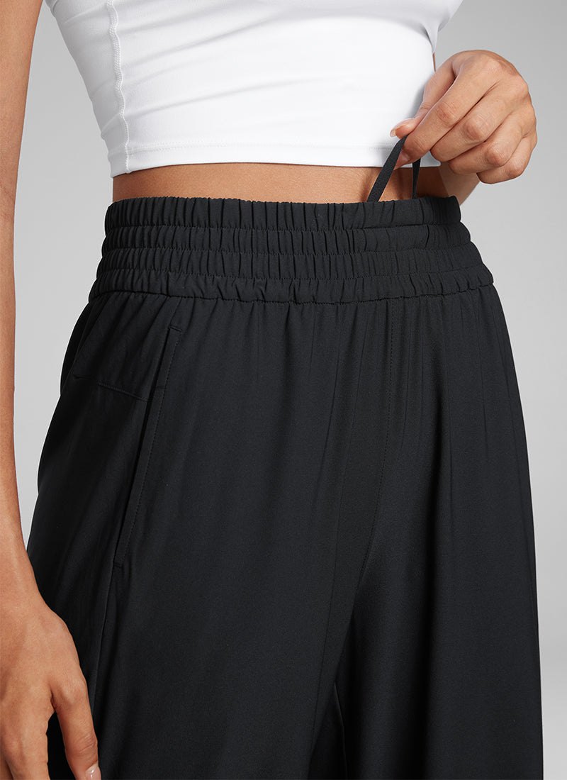 CRZ YOGA Women's Casual High Rise Wide Leg Pants with Pockets 30'' Black @model_info:Laura