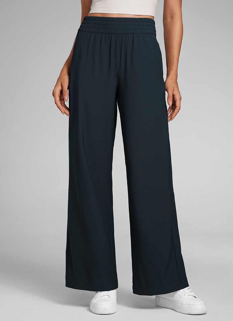 CRZ YOGA Women's Casual High Rise Wide Leg Pants with Pockets 30'' True Navy @model_info:Laura