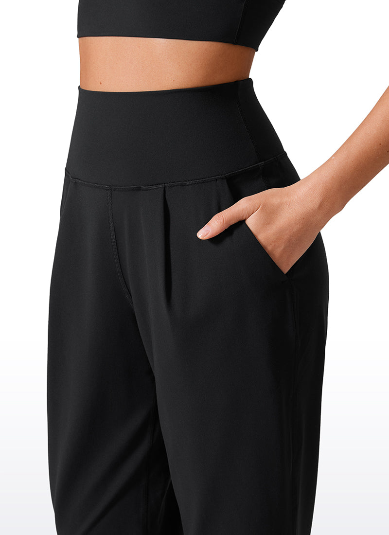 CRZ YOGA Butterlift Women's Casual High Rise Pleated Pants 27'' Black @model_info:Vlada