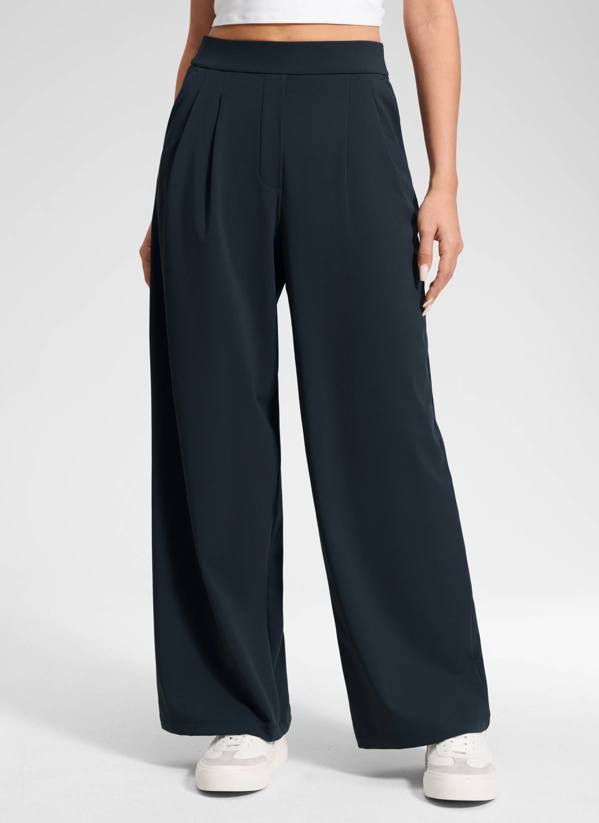 CRZ YOGA Women's Business High Rise Drawstring Pocket Wide Leg Pant True Navy