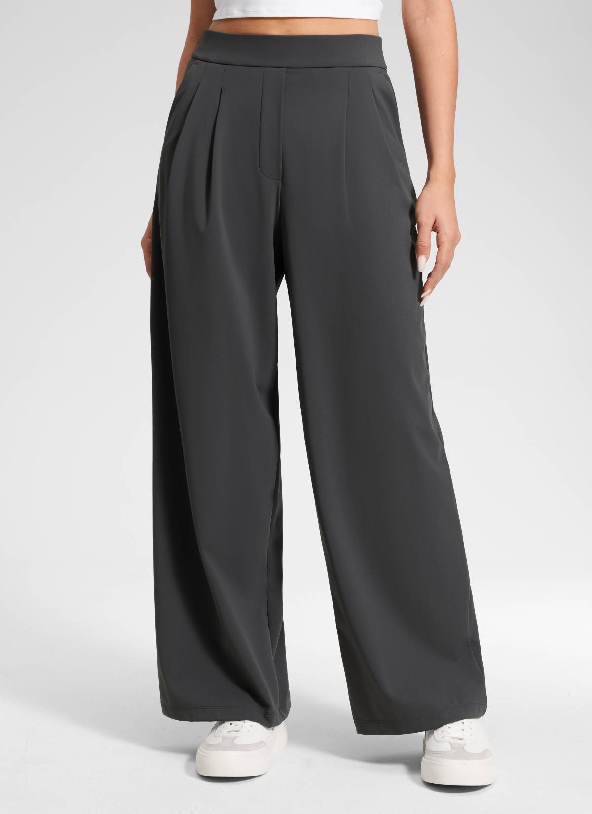 CRZ YOGA Women's Business High Rise Drawstring Pocket Wide Leg Pant Ink Gray