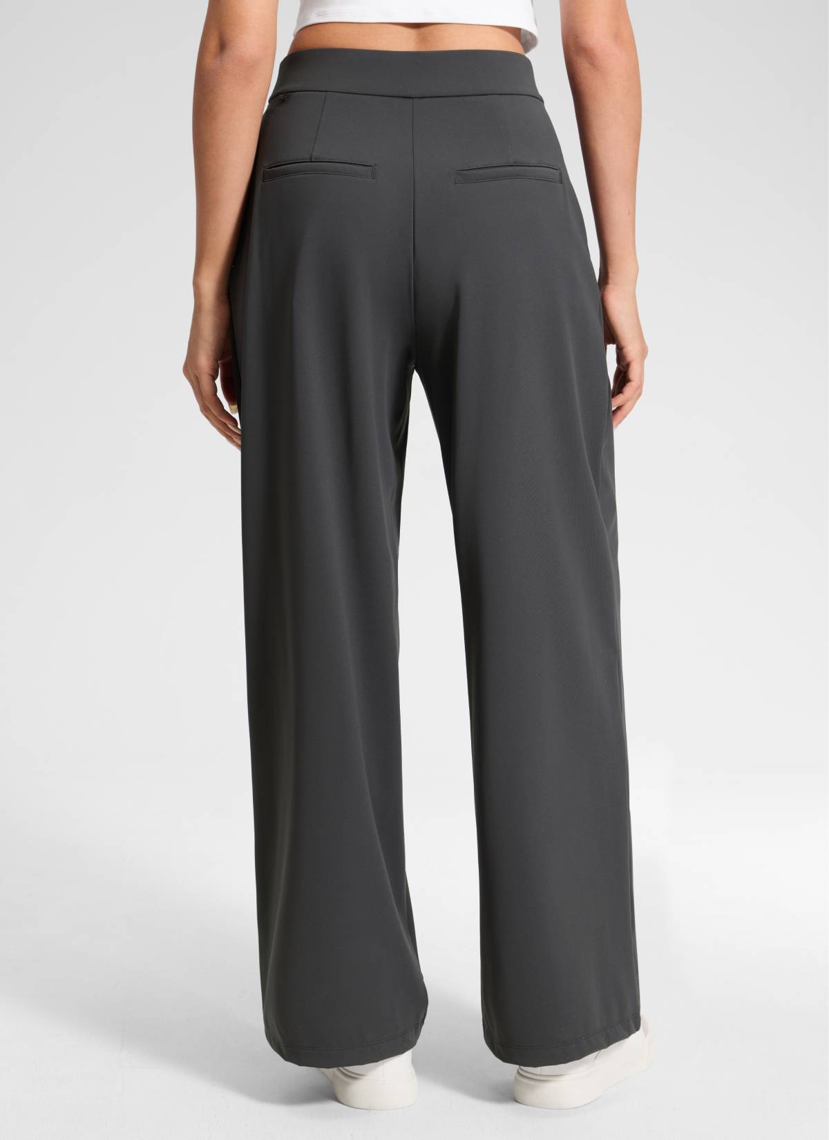 CRZ YOGA Women's Business High Rise Drawstring Pocket Wide Leg Pant Ink Gray