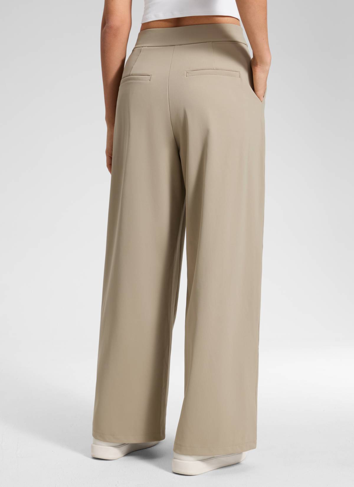 CRZ YOGA Women's Business High Rise Drawstring Pocket Wide Leg Pant Oak