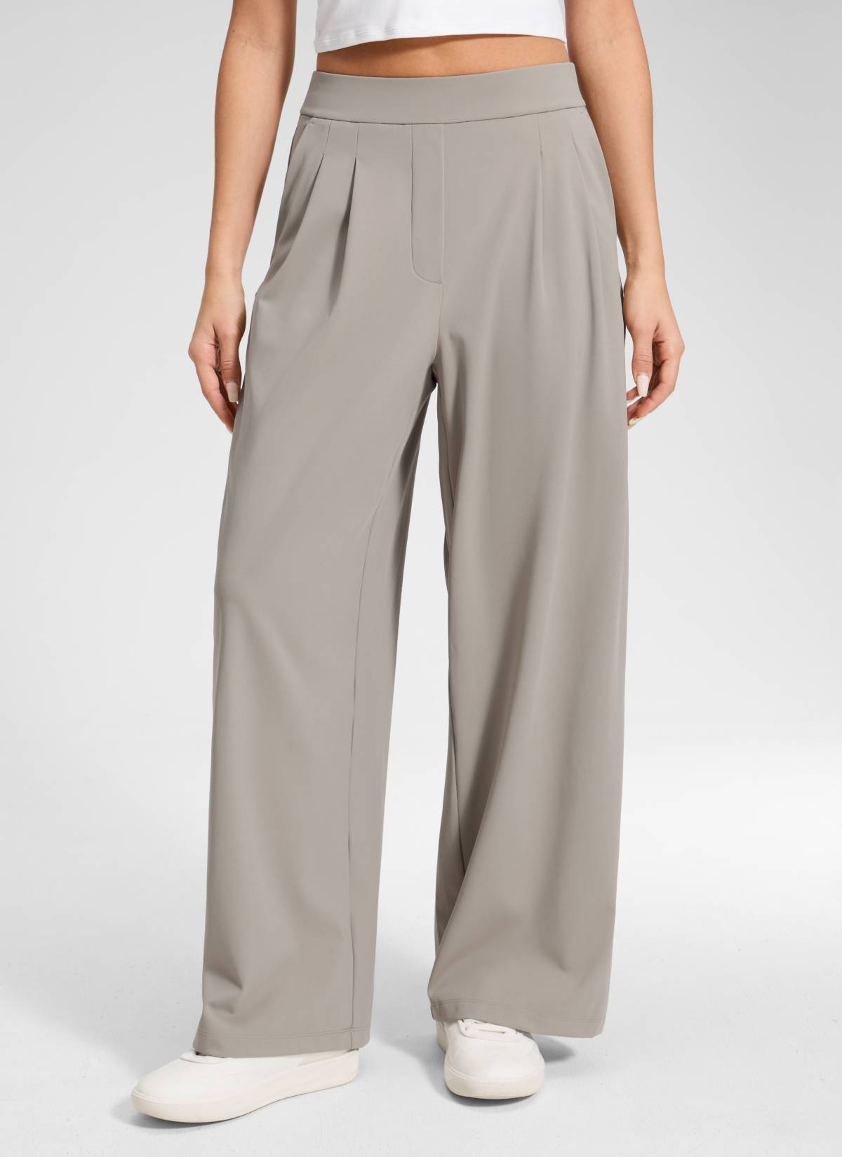 CRZ YOGA Women's Business High Rise Drawstring Pocket Wide Leg Pant Stone