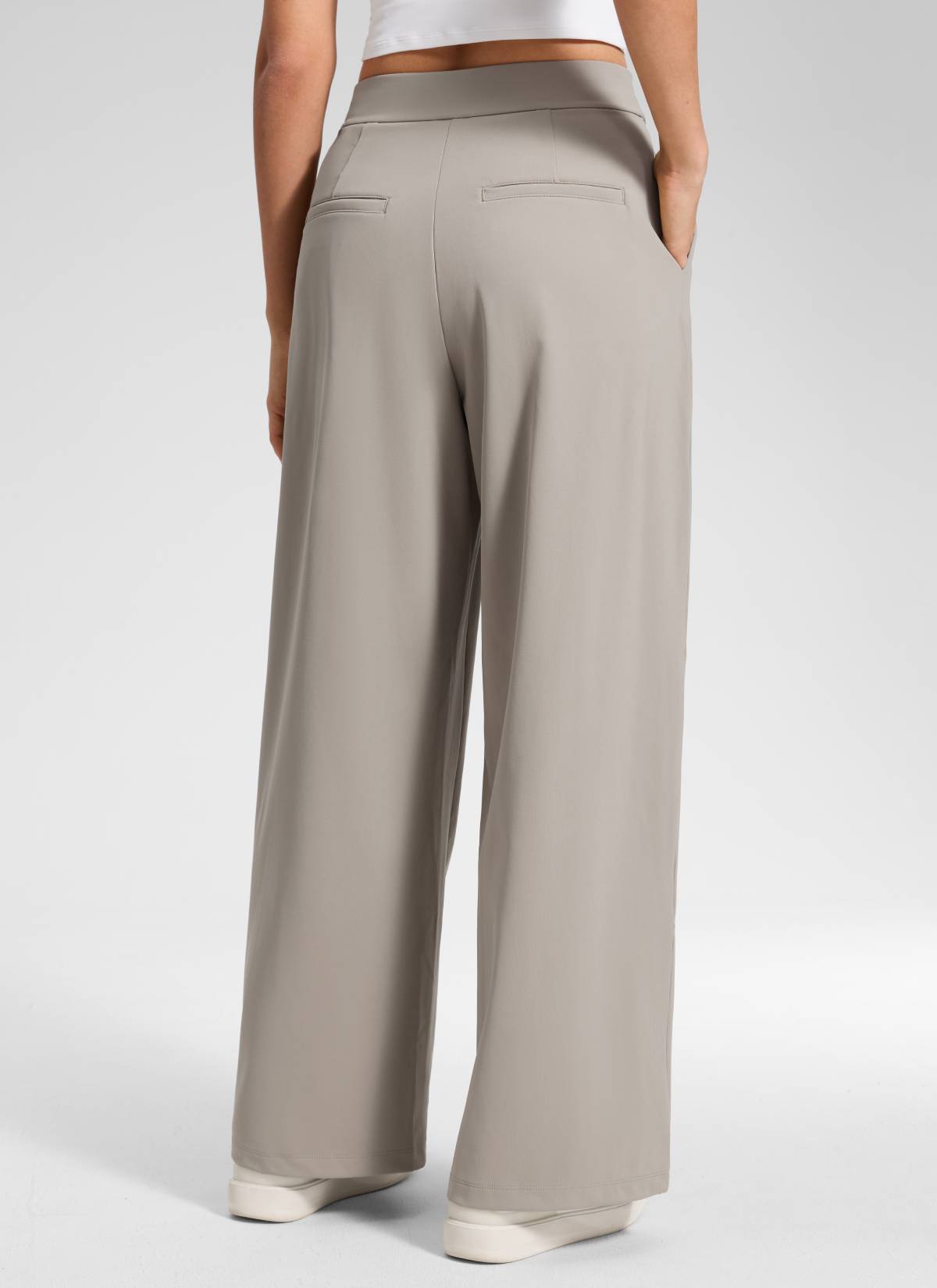 CRZ YOGA Women's Business High Rise Drawstring Pocket Wide Leg Pant Stone