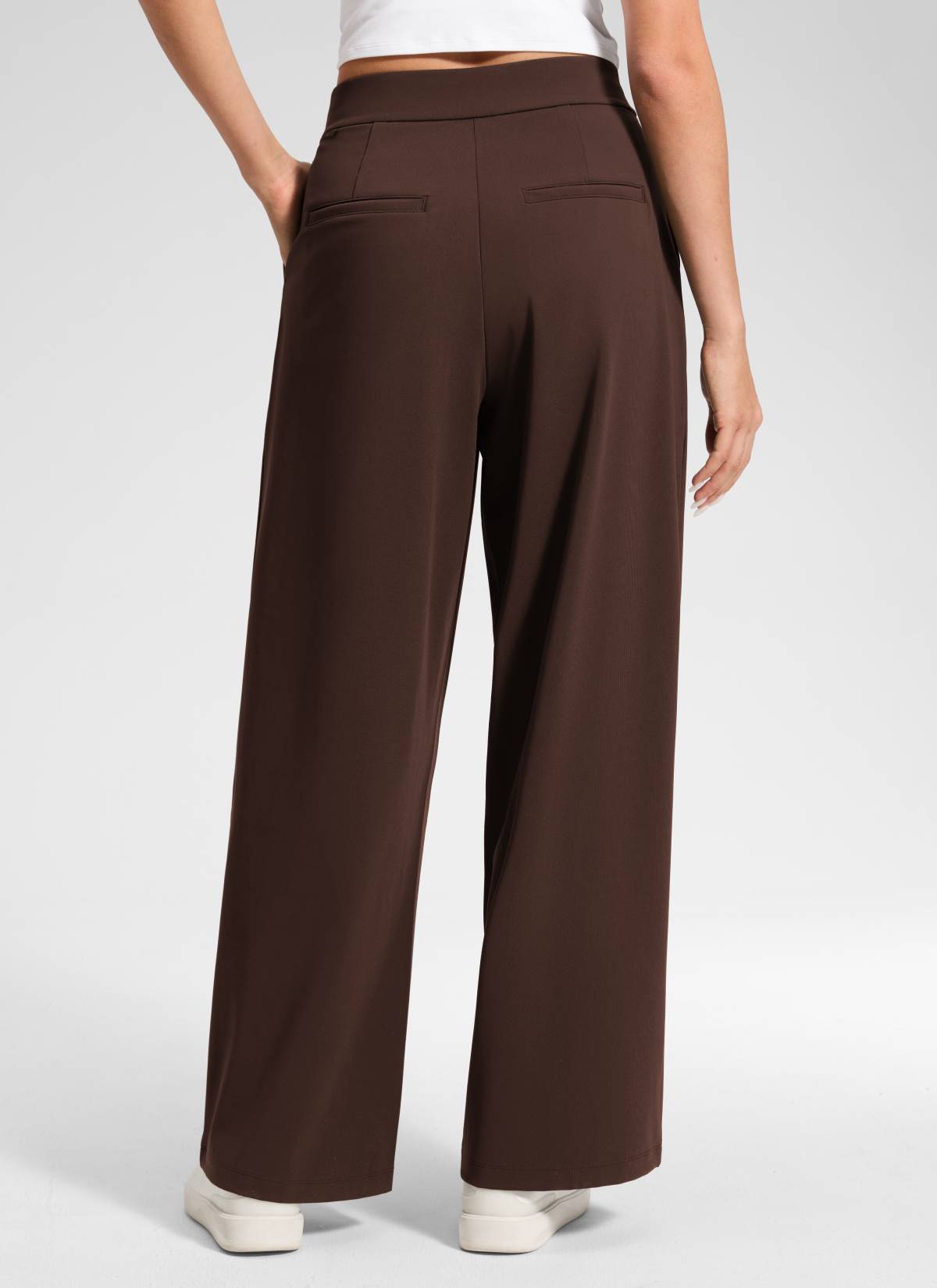 CRZ YOGA Women's Business High Rise Drawstring Pocket Wide Leg Pant Lava Brown
