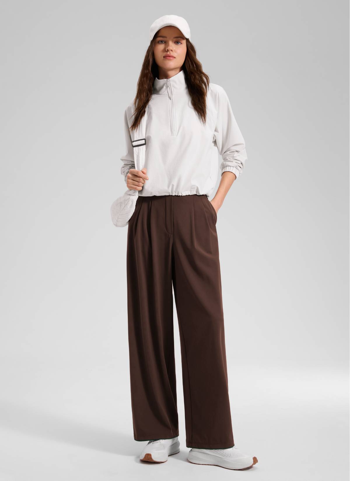 CRZ YOGA Women's Business High Rise Drawstring Pocket Wide Leg Pant Lava Brown
