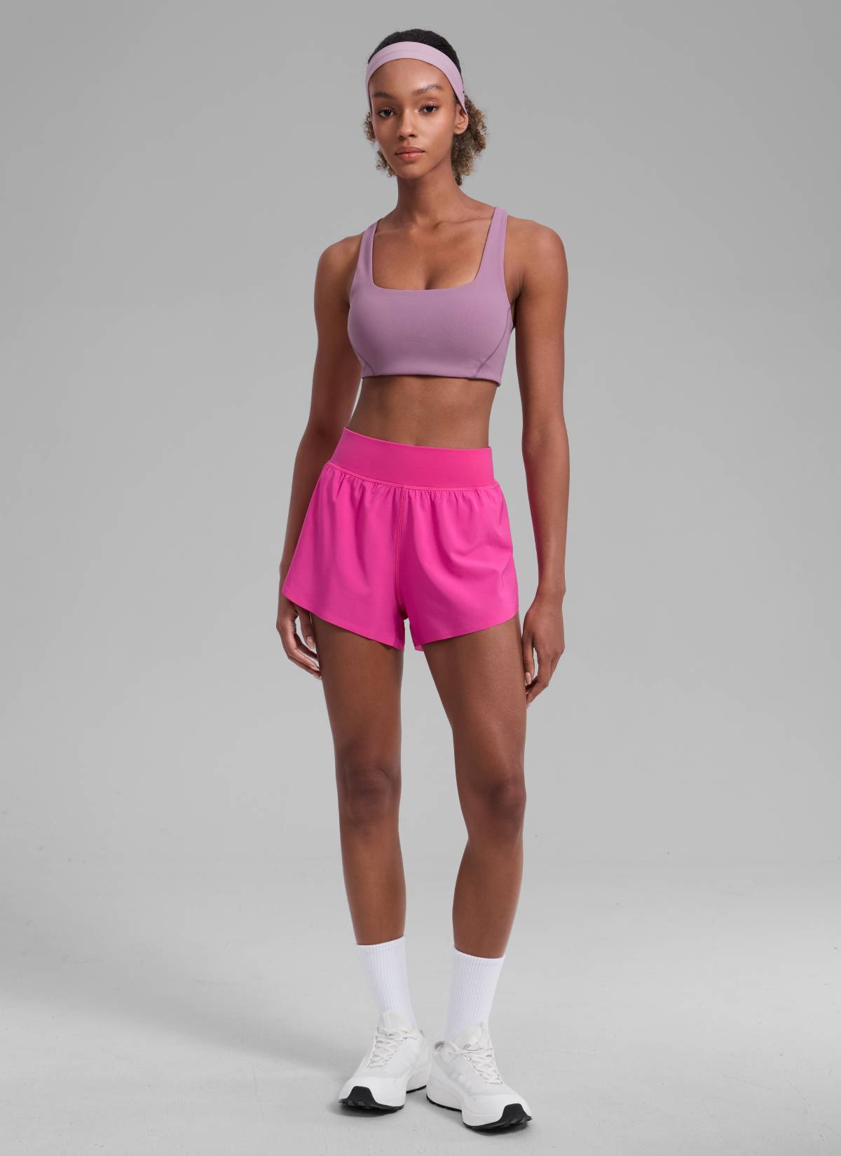 CRZ YOGA Women's Running High Rise Mesh Lined Shorts 3'' Workout Short Hibiscus Purple @model_info:Patrica