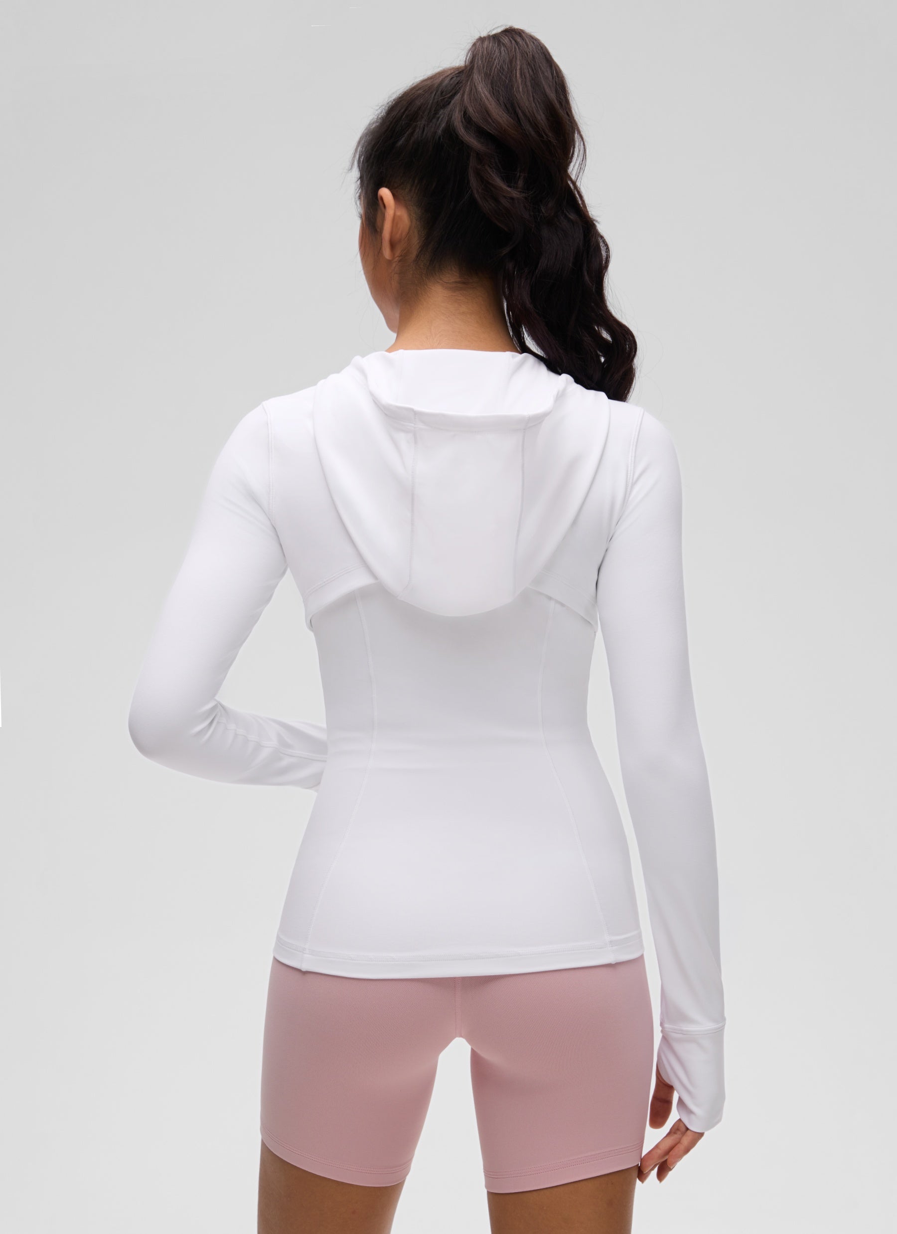 CRZ YOGA Women's Butterluxe Slim Fit Pocket Outerwear Full Zip Hoodies White @model_info:Liss