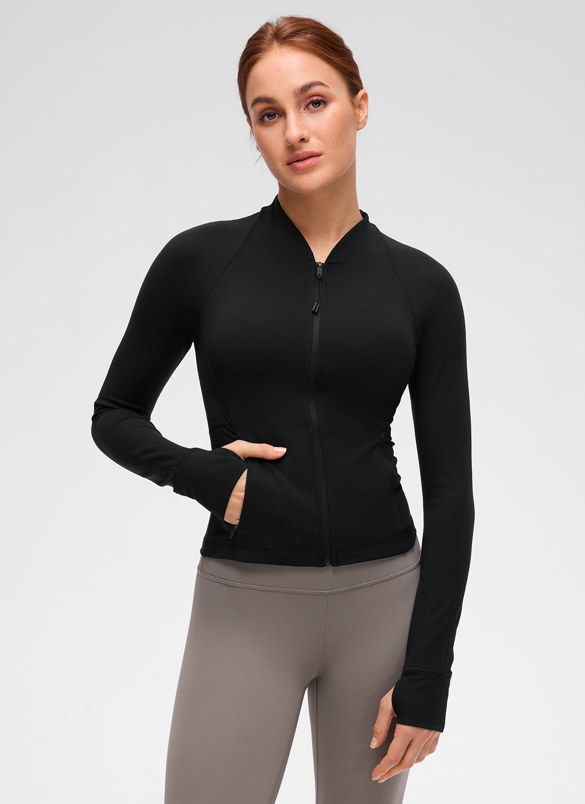 CRZ YOGA Women's Butterluxe Casual V Neck Waist Length Pocket Jacket Black