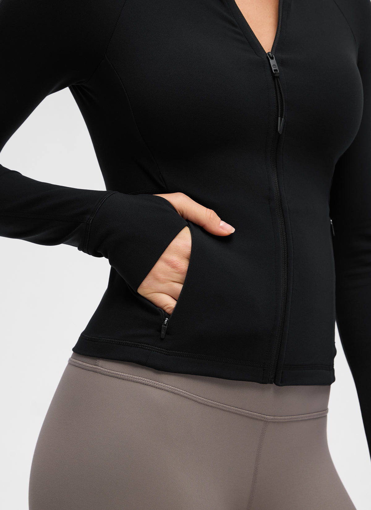 CRZ YOGA Women's Butterluxe Casual V Neck Waist Length Pocket Jacket Black