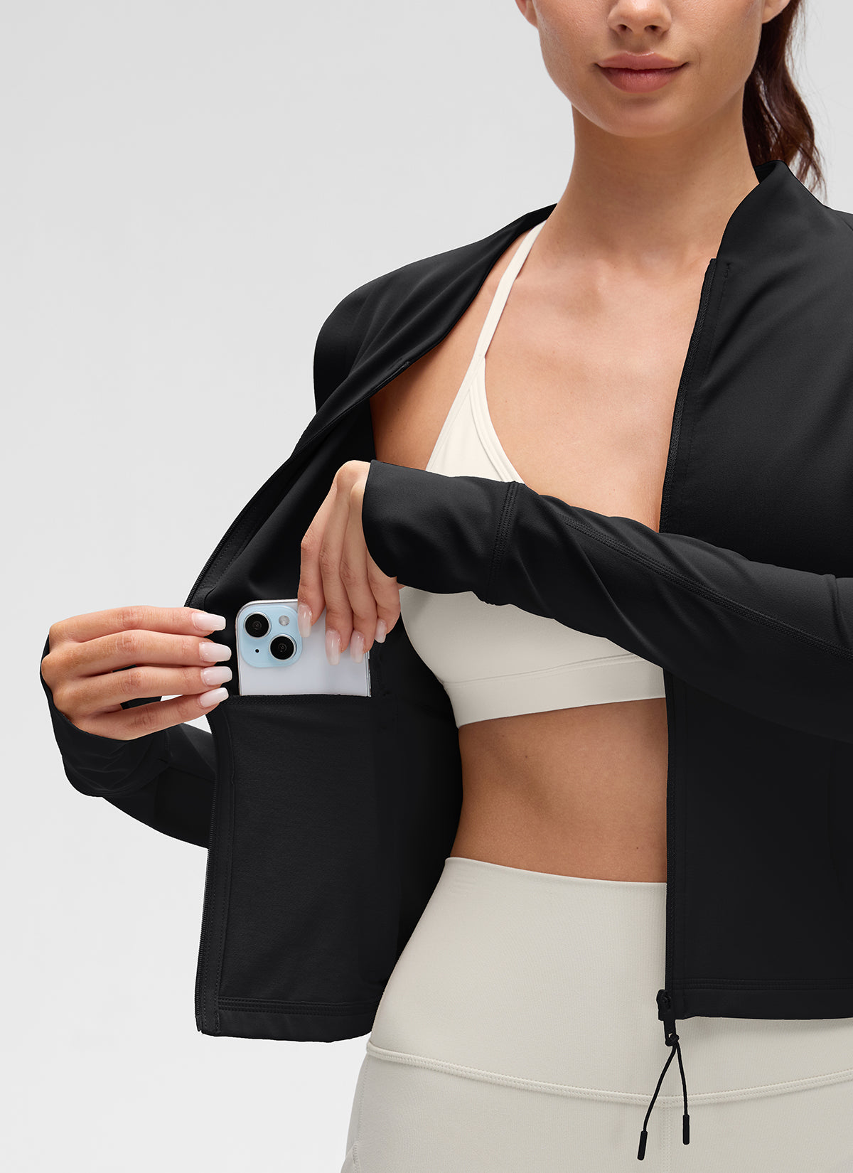 CRZ YOGA Women's Butterluxe Casual V Neck Waist Length Pocket Jacket Black