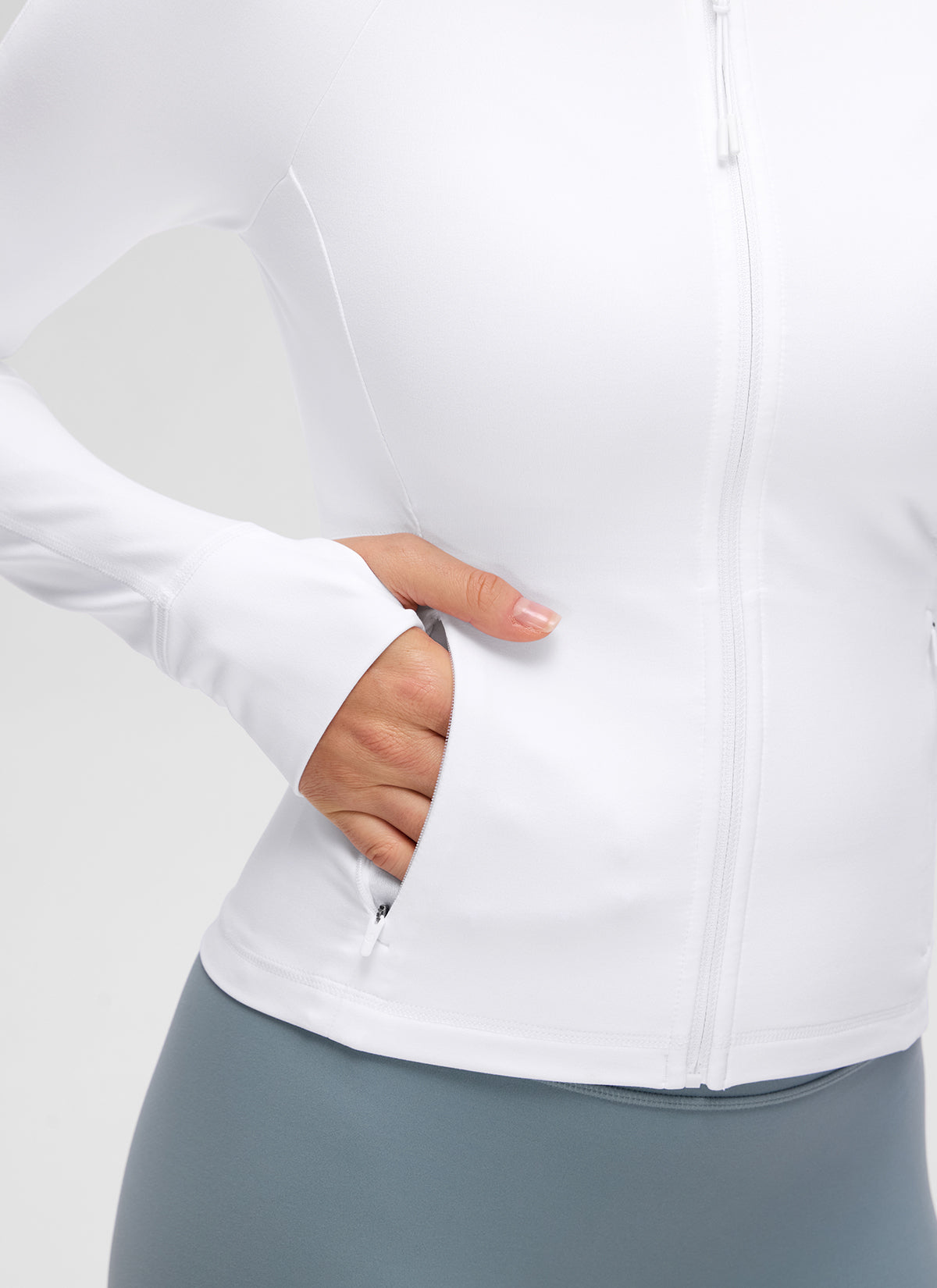CRZ YOGA Women's Butterluxe Casual V Neck Waist Length Pocket Jacket White