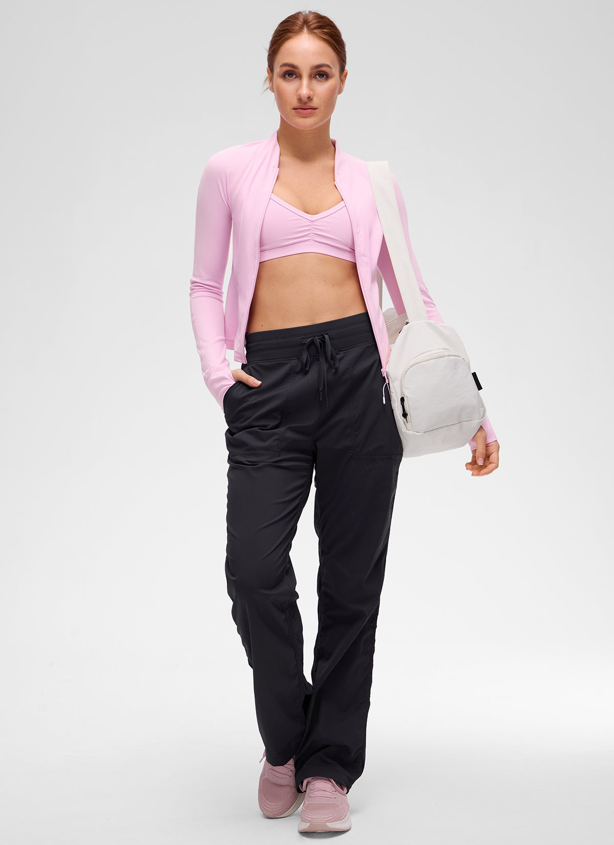 CRZ YOGA Women's Butterluxe Casual V Neck Waist Length Pocket Jacket Vita Pink