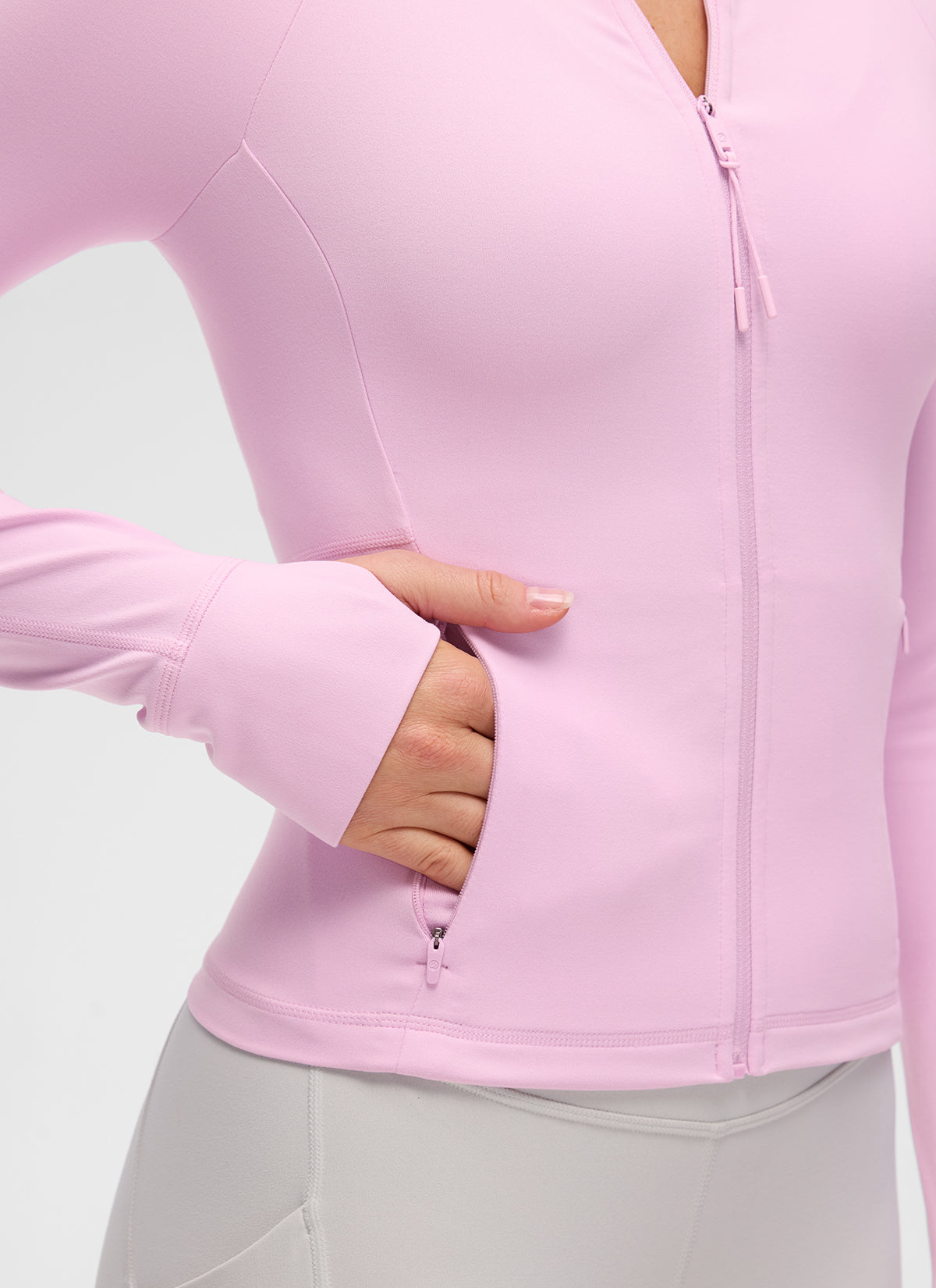 CRZ YOGA Women's Butterluxe Casual V Neck Waist Length Pocket Jacket Vita Pink