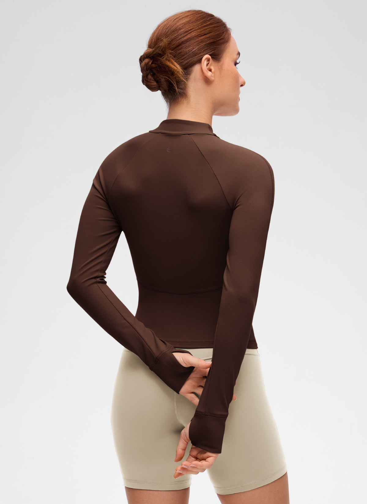 CRZ YOGA Women's Butterluxe Casual V Neck Waist Length Pocket Jacket Lava Brown
