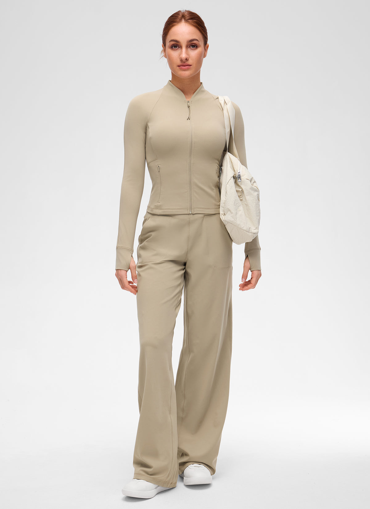 CRZ YOGA Women's Butterluxe Casual V Neck Waist Length Pocket Jacket Oak
