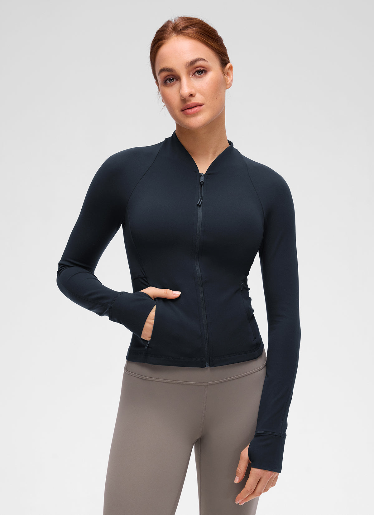 CRZ YOGA Women's Butterluxe Casual V Neck Waist Length Pocket Jacket True Navy