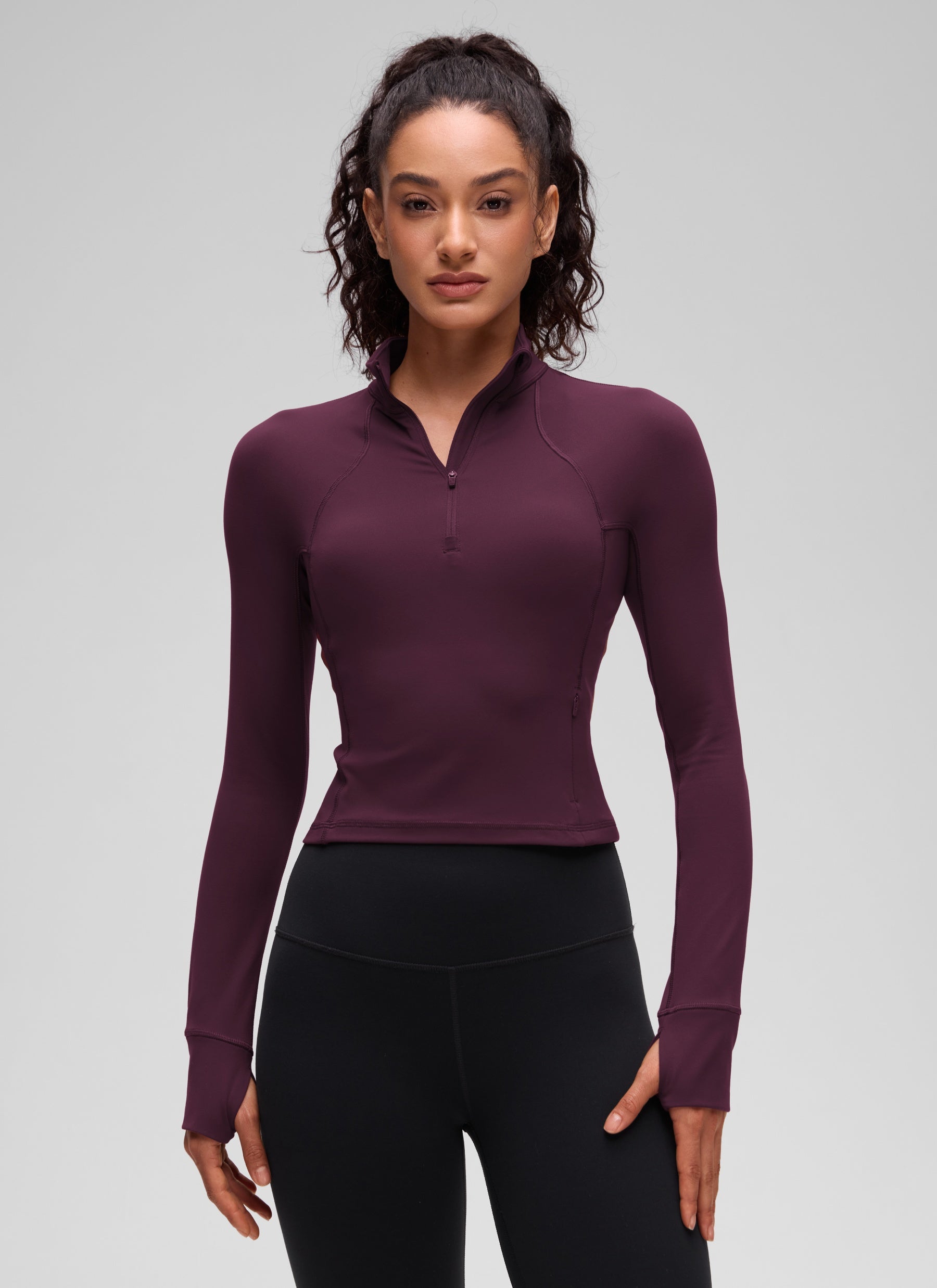 CRZ YOGA Women's Yoga Slim Fit Tops Butterluxe Half-Zip Long Sleeve Deep Purple