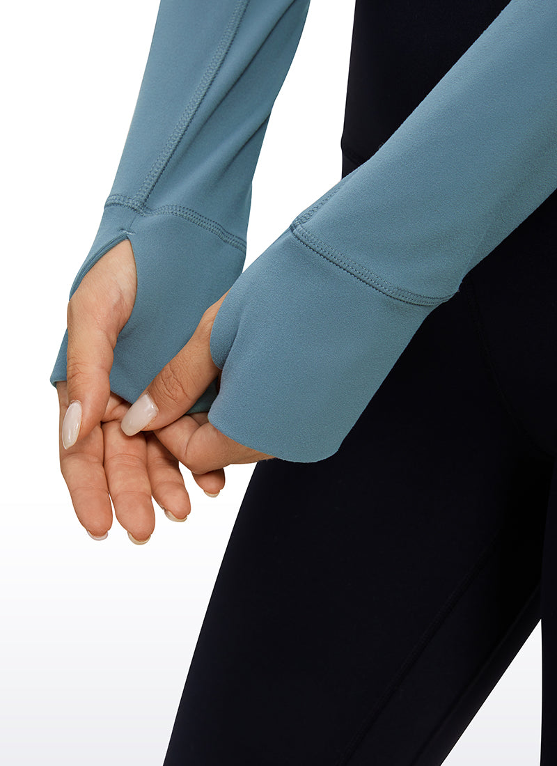 CRZ YOGA Women's Yoga Slim Fit Tops Butterluxe Half-Zip Long Sleeve Blue Ashes